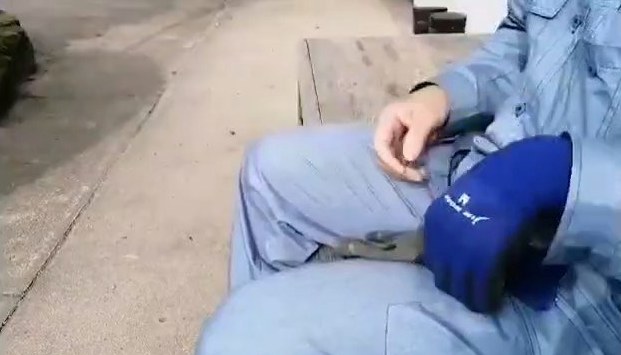 手袋をはめる手